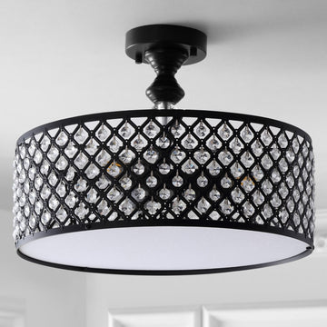 Elise 17" Crystal/Metal Drum Semi-Flush Mount - JONATHAN Y
